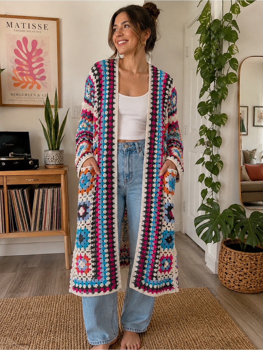 POL Colorful Crochet Cardigan NWOT